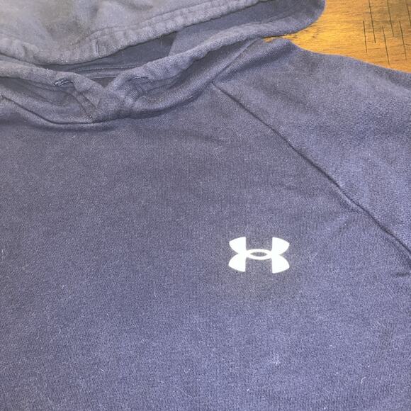 Under Armour UA Navy Blue Rival Comfort Pullover Hoodie Sweatshirt Mens Sz M - Picture 2 of 9